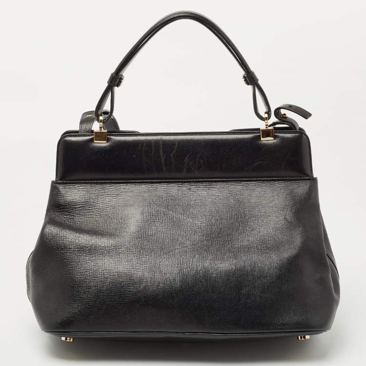 Pre Owned Bvlgari Black Leather Isabella Rossellini Top Handle Bag
