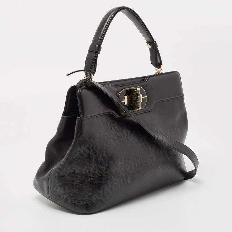 Pre Owned Bvlgari Black Leather Isabella Rossellini Top Handle Bag