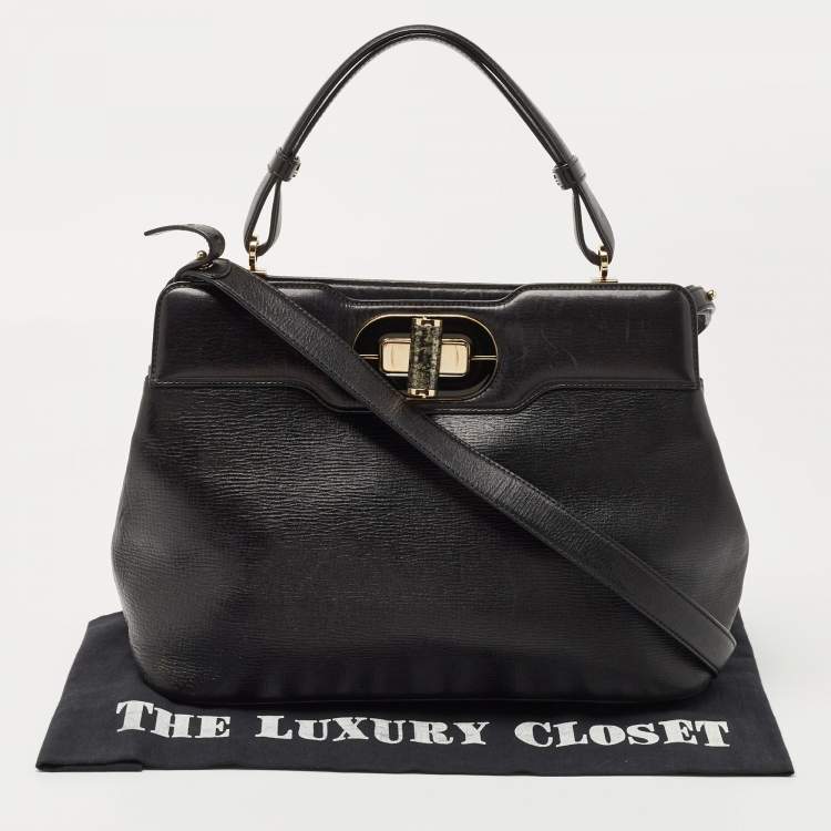 Pre Owned Bvlgari Black Leather Isabella Rossellini Top Handle Bag