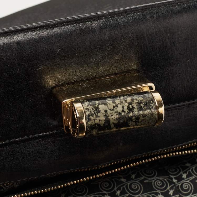 Pre Owned Bvlgari Black Leather Isabella Rossellini Top Handle Bag