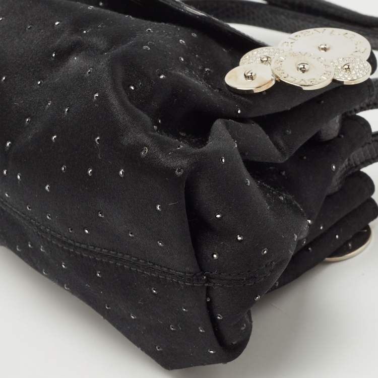 Pre Owned Bvlgari Black Satin and Lizard Crystals Cicladi Clutch Bag