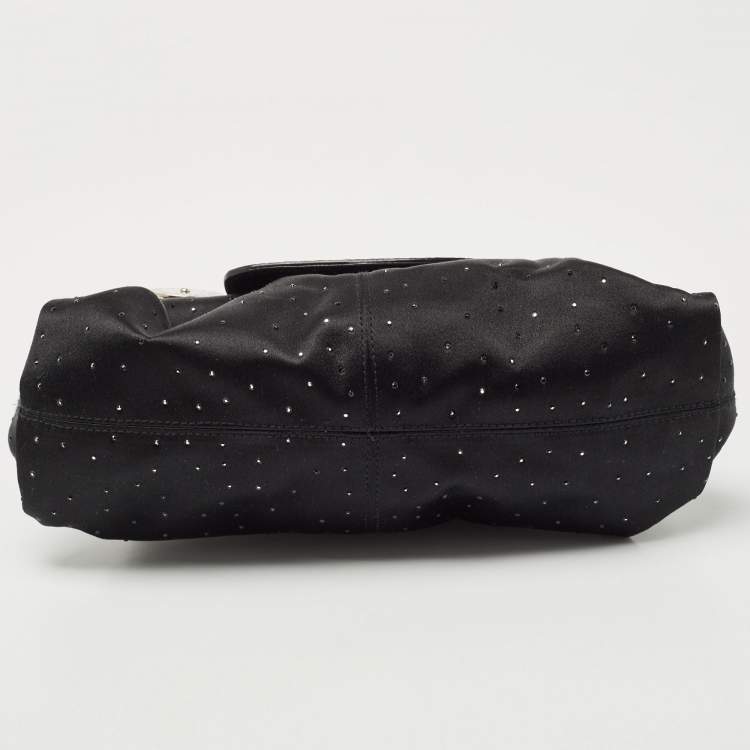 Pre Owned Bvlgari Black Satin and Lizard Crystals Cicladi Clutch Bag
