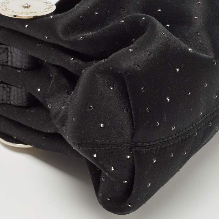 Pre Owned Bvlgari Black Satin and Lizard Crystals Cicladi Clutch Bag