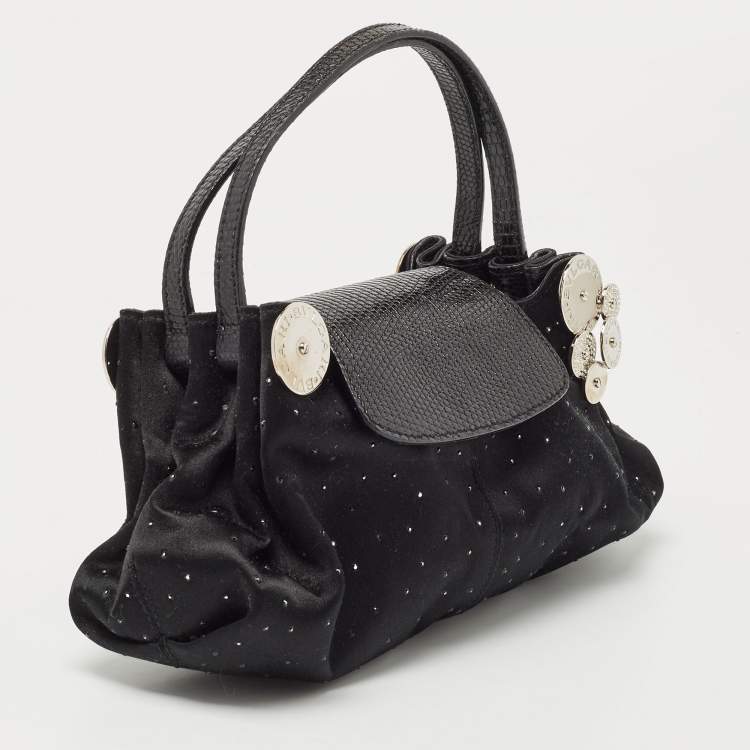 Pre Owned Bvlgari Black Satin and Lizard Crystals Cicladi Clutch Bag