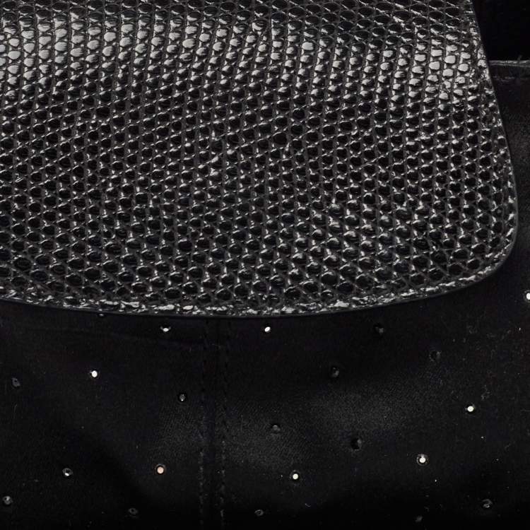 Pre Owned Bvlgari Black Satin and Lizard Crystals Cicladi Clutch Bag