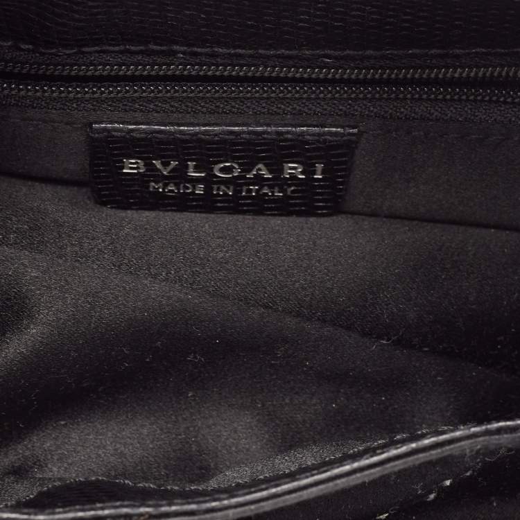 Pre Owned Bvlgari Black Satin and Lizard Crystals Cicladi Clutch Bag