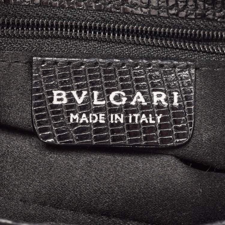Pre Owned Bvlgari Black Satin and Lizard Crystals Cicladi Clutch Bag
