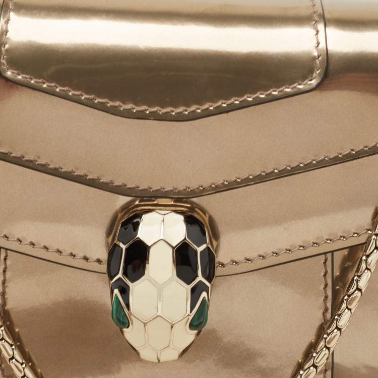 Pre Owned Bvlgari Metallic Patent Leather Small Serpenti Forever Shoulder Bag