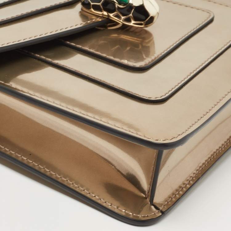 Pre Owned Bvlgari Metallic Patent Leather Small Serpenti Forever Shoulder Bag
