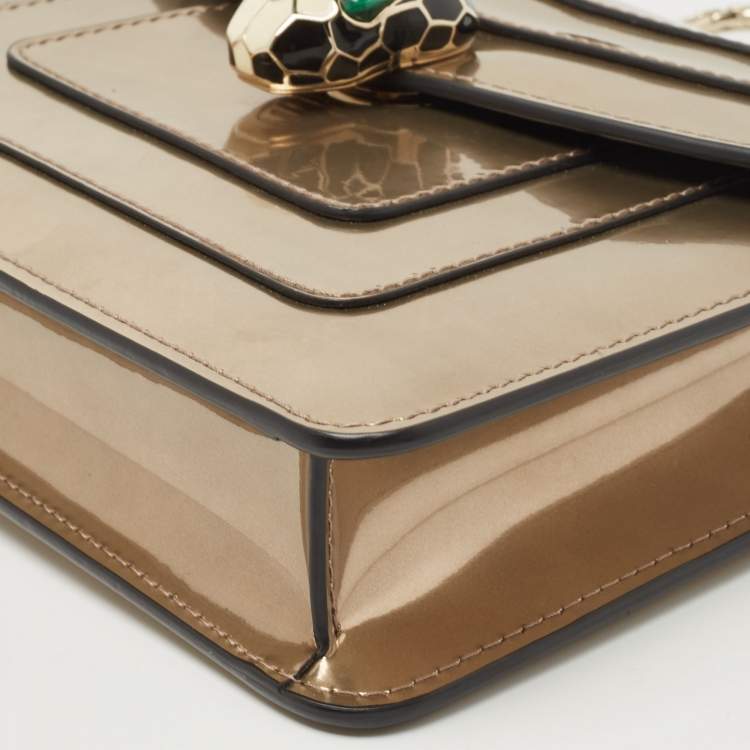 Pre Owned Bvlgari Metallic Patent Leather Small Serpenti Forever Shoulder Bag