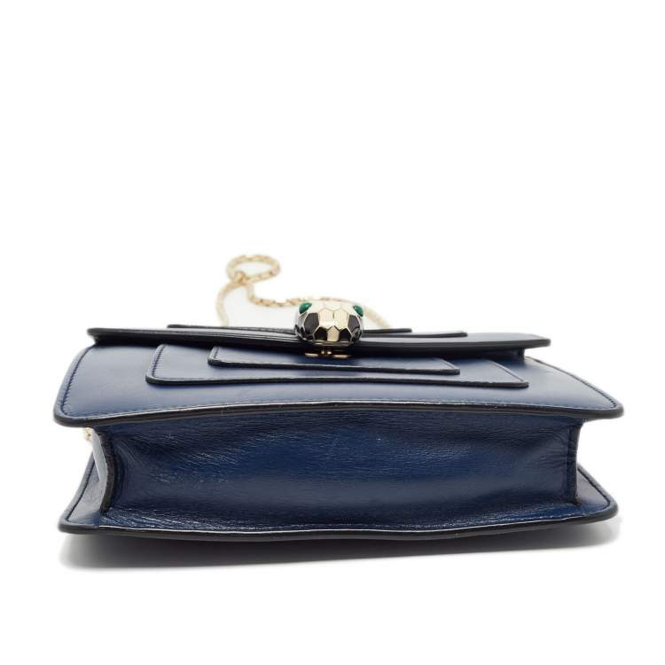Pre Owned Bvlgari Navy Blue Leather Small Serpenti Forever Shoulder Bag