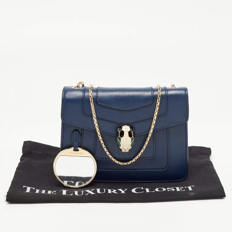 Pre Owned Bvlgari Navy Blue Leather Small Serpenti Forever Shoulder Bag
