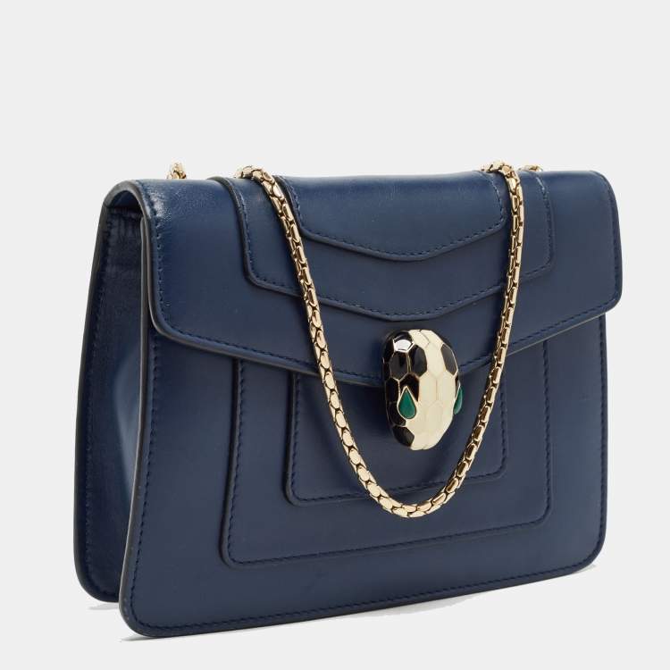 Pre Owned Bvlgari Navy Blue Leather Small Serpenti Forever Shoulder Bag