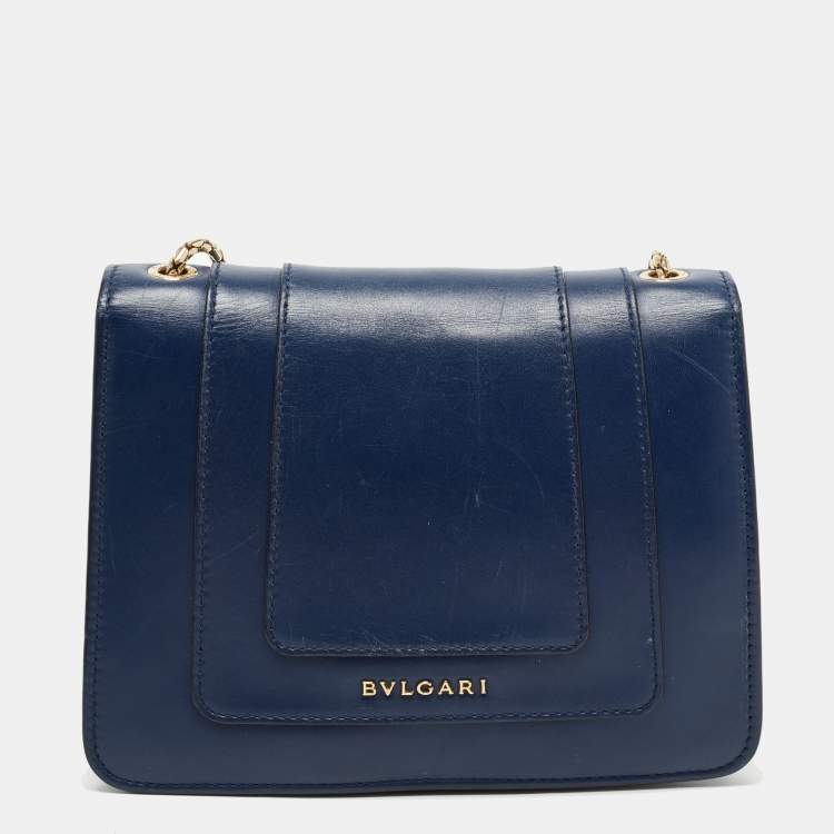 Pre Owned Bvlgari Navy Blue Leather Small Serpenti Forever Shoulder Bag