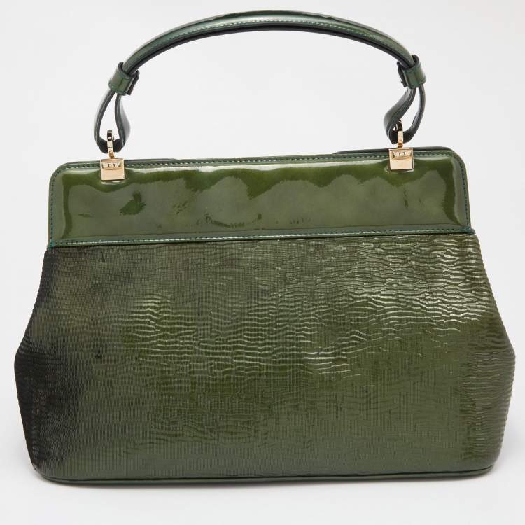Pre Owned Bvlgari Green Patent Leather Isabella Rossellini Top Handle Bag
