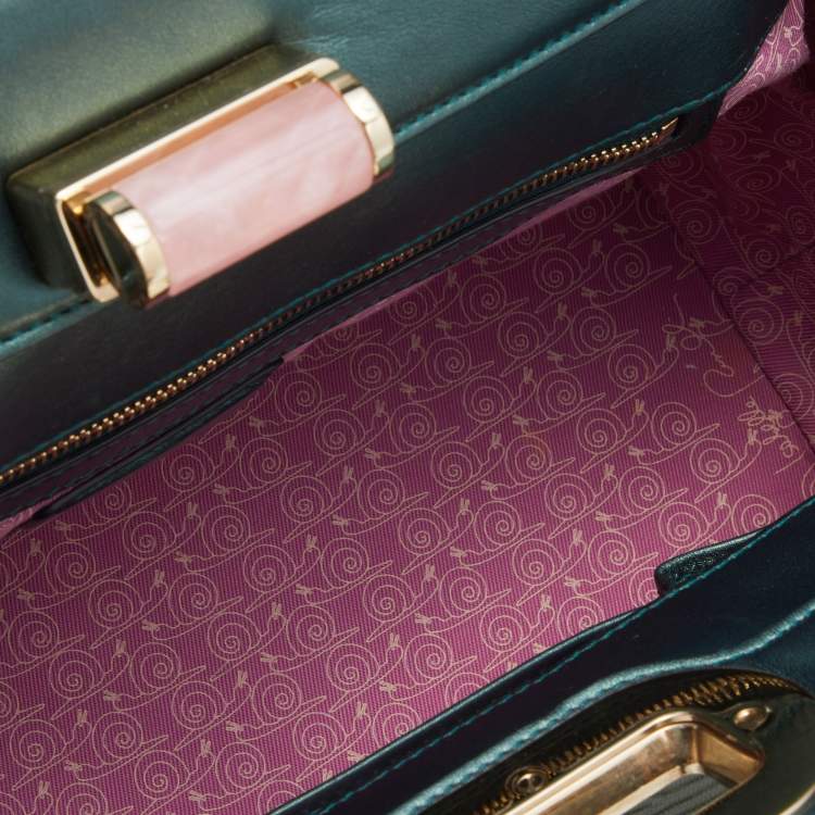 Pre Owned Bvlgari Green Patent Leather Isabella Rossellini Top Handle Bag