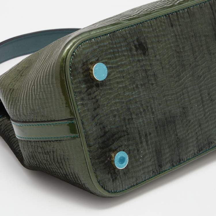 Pre Owned Bvlgari Green Patent Leather Isabella Rossellini Top Handle Bag