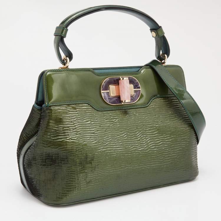 Pre Owned Bvlgari Green Patent Leather Isabella Rossellini Top Handle Bag