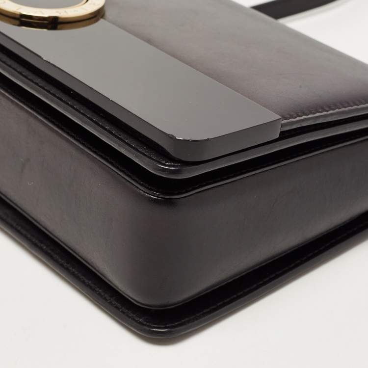 Pre Owned Bvlgari Black Leather and Perspex Flap Cover Shoulder Bag