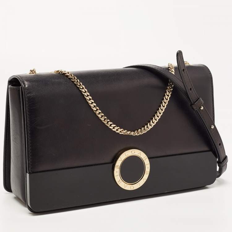 Pre Owned Bvlgari Black Leather and Perspex Flap Cover Shoulder Bag