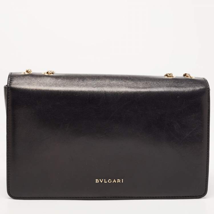 Pre Owned Bvlgari Black Leather and Perspex Flap Cover Shoulder Bag