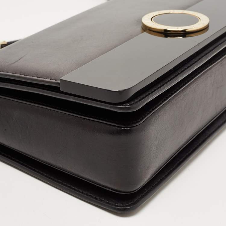 Pre Owned Bvlgari Black Leather and Perspex Flap Cover Shoulder Bag