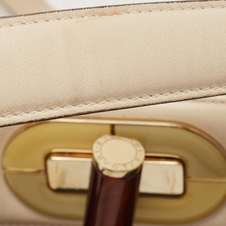 Pre Owned Bvlgari Black/Cream Leather And Canvas Isabella Rossellini Top Handle Bag