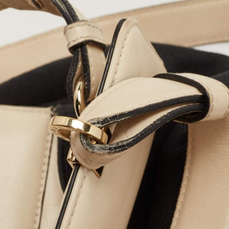 Pre Owned Bvlgari Black/Cream Leather And Canvas Isabella Rossellini Top Handle Bag