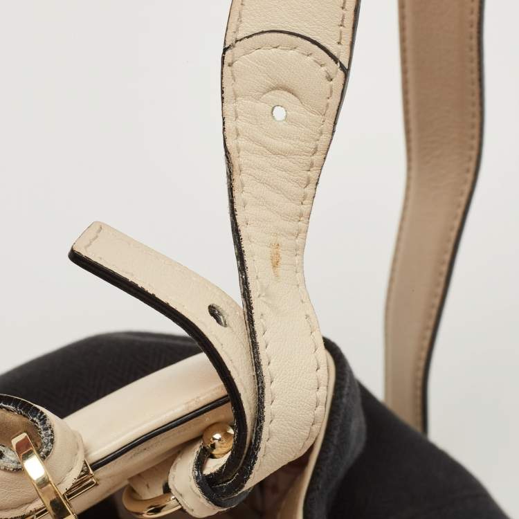 Pre Owned Bvlgari Black/Cream Leather And Canvas Isabella Rossellini Top Handle Bag