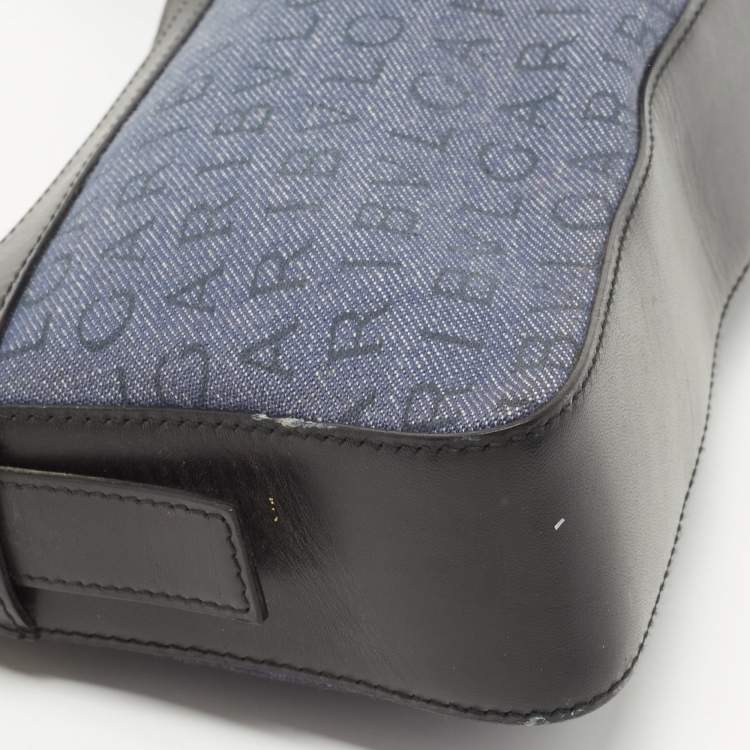 Pre Owned Bvlgari Blue/Black Monogram Canvas and Leather Shoulder Bag