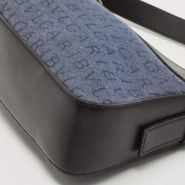 Pre Owned Bvlgari Blue/Black Monogram Canvas and Leather Shoulder Bag
