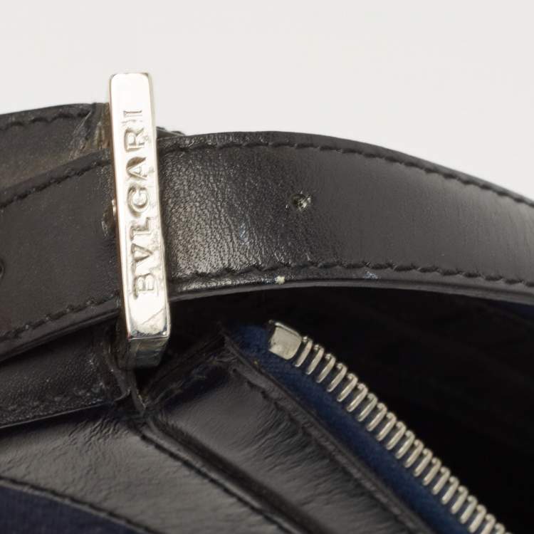 Pre Owned Bvlgari Blue/Black Monogram Canvas and Leather Shoulder Bag