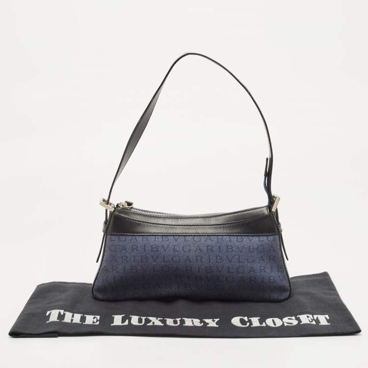 Pre Owned Bvlgari Blue/Black Monogram Canvas and Leather Shoulder Bag