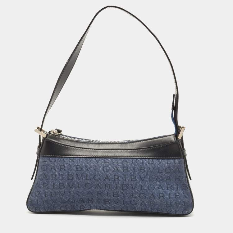 Pre Owned Bvlgari Blue/Black Monogram Canvas and Leather Shoulder Bag