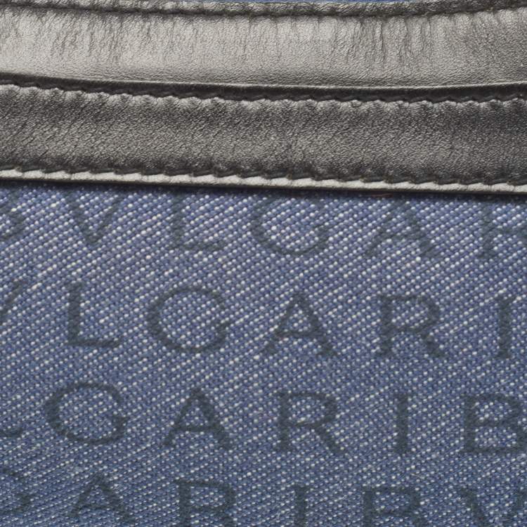 Pre Owned Bvlgari Blue/Black Monogram Canvas and Leather Shoulder Bag