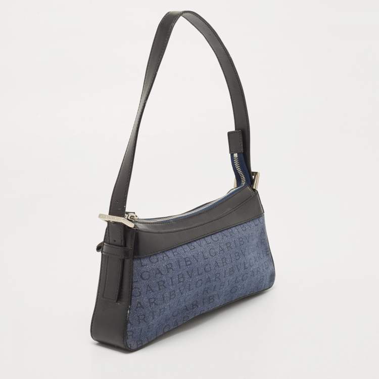 Pre Owned Bvlgari Blue/Black Monogram Canvas and Leather Shoulder Bag