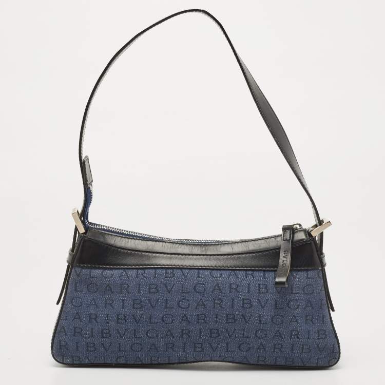 Pre Owned Bvlgari Blue/Black Monogram Canvas and Leather Shoulder Bag