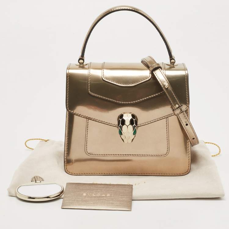 Pre Owned Bvlgari Rose Gold Patent Leather Serpenti Forever Top Handle Bag