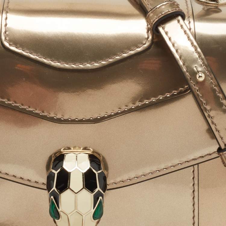 Pre Owned Bvlgari Rose Gold Patent Leather Serpenti Forever Top Handle Bag