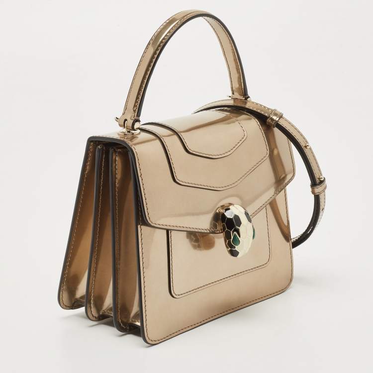 Pre Owned Bvlgari Rose Gold Patent Leather Serpenti Forever Top Handle Bag