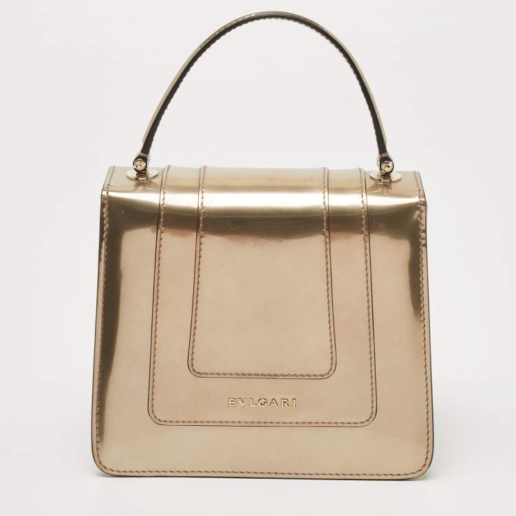 Pre Owned Bvlgari Rose Gold Patent Leather Serpenti Forever Top Handle Bag