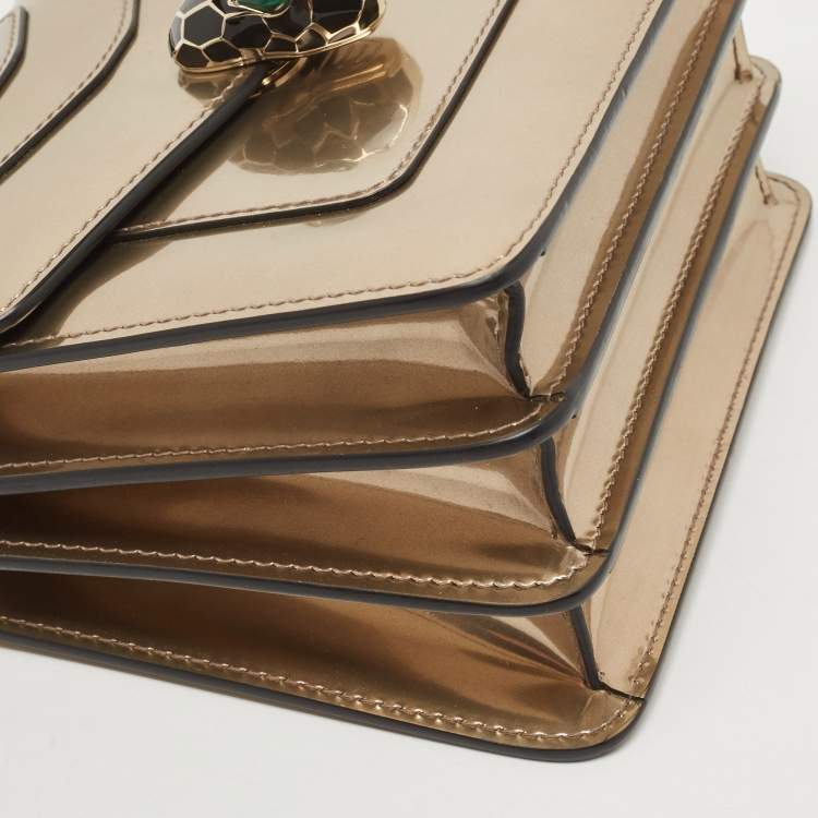 Pre Owned Bvlgari Rose Gold Patent Leather Serpenti Forever Top Handle Bag