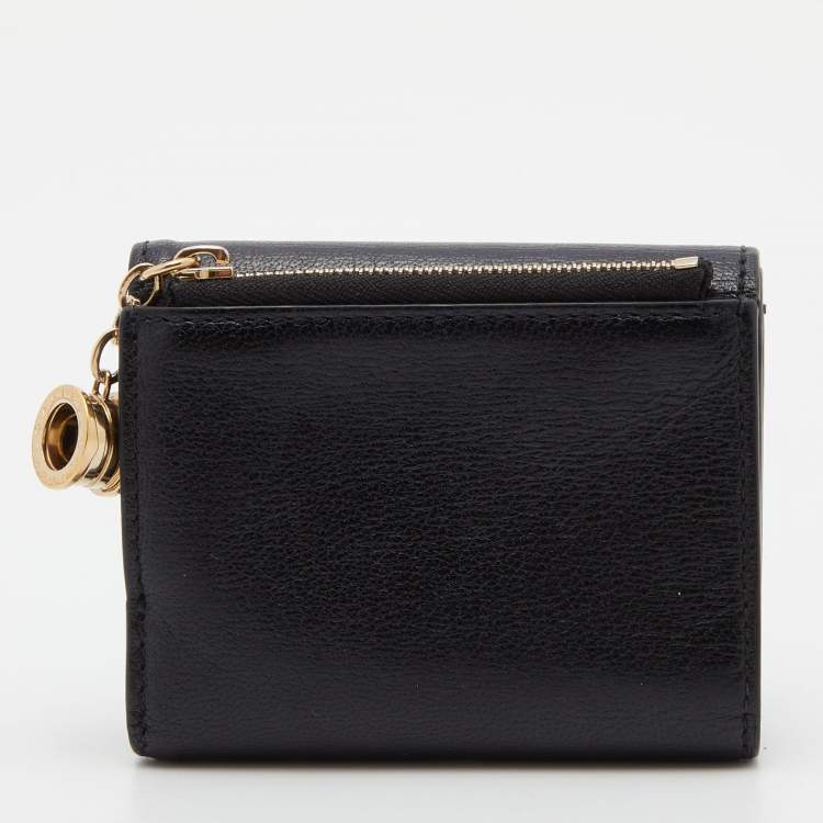 Pre Owned Bvlgari Black Leather B-Zero1 Trifold Wallet