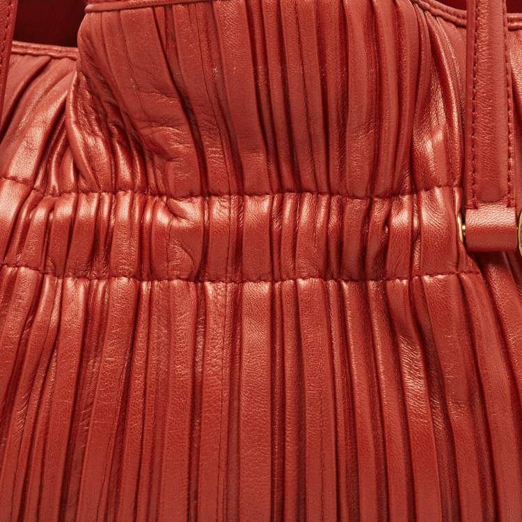 Pre Owned Bvlgari Brick Brown Pleated Leather Plisse Tote