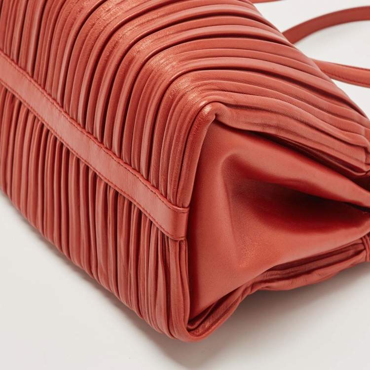 Pre Owned Bvlgari Brick Brown Pleated Leather Plisse Tote