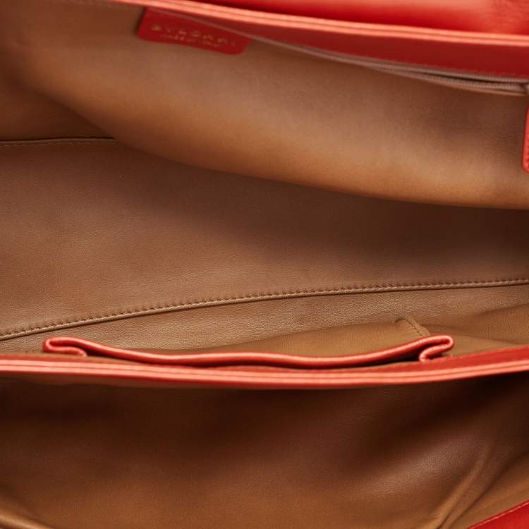 Pre Owned Bvlgari Brick Brown Pleated Leather Plisse Tote