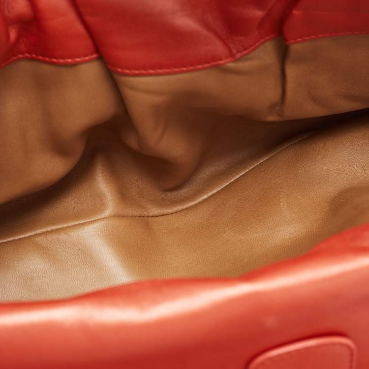 Pre Owned Bvlgari Brick Brown Pleated Leather Plisse Tote