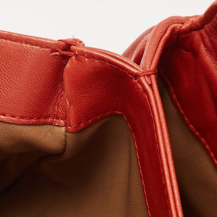 Pre Owned Bvlgari Brick Brown Pleated Leather Plisse Tote