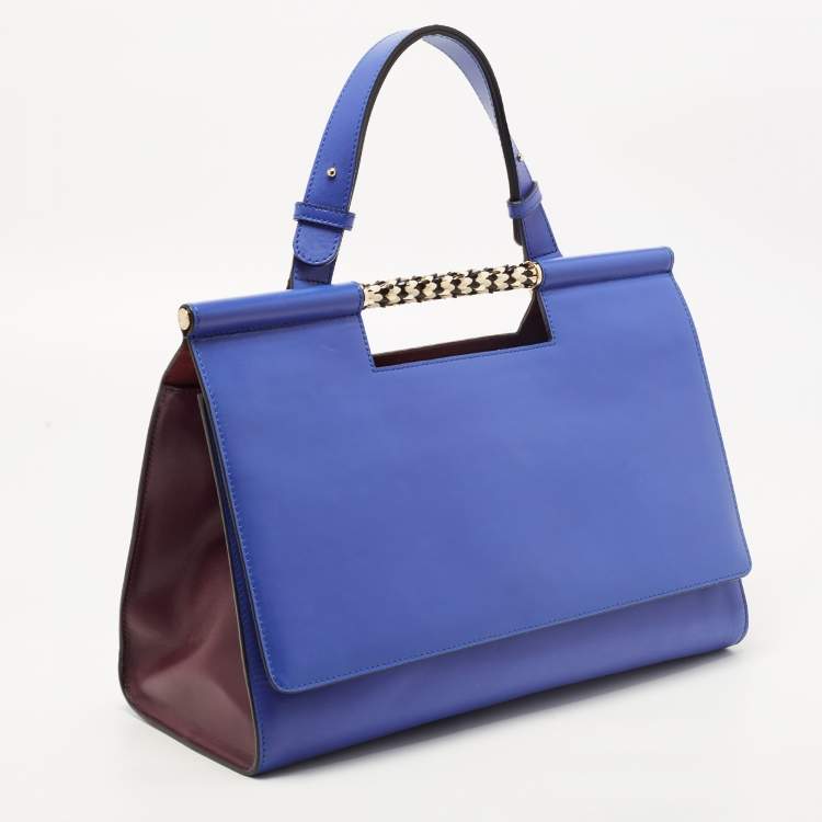 Pre Owned Bvlgari Blue Leather Scaglie Serpenti Tote
