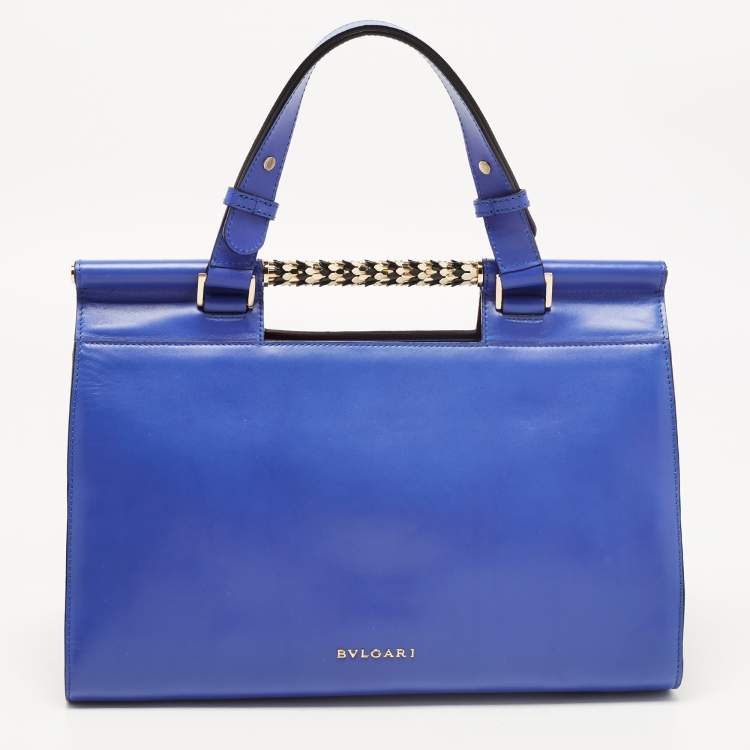 Pre Owned Bvlgari Blue Leather Scaglie Serpenti Tote
